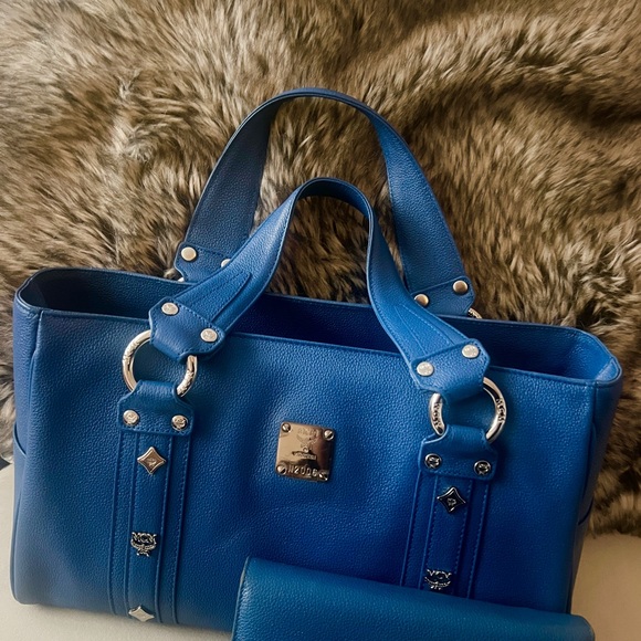 MCM Handbags - MCM Royal Blue Leather Satchel
